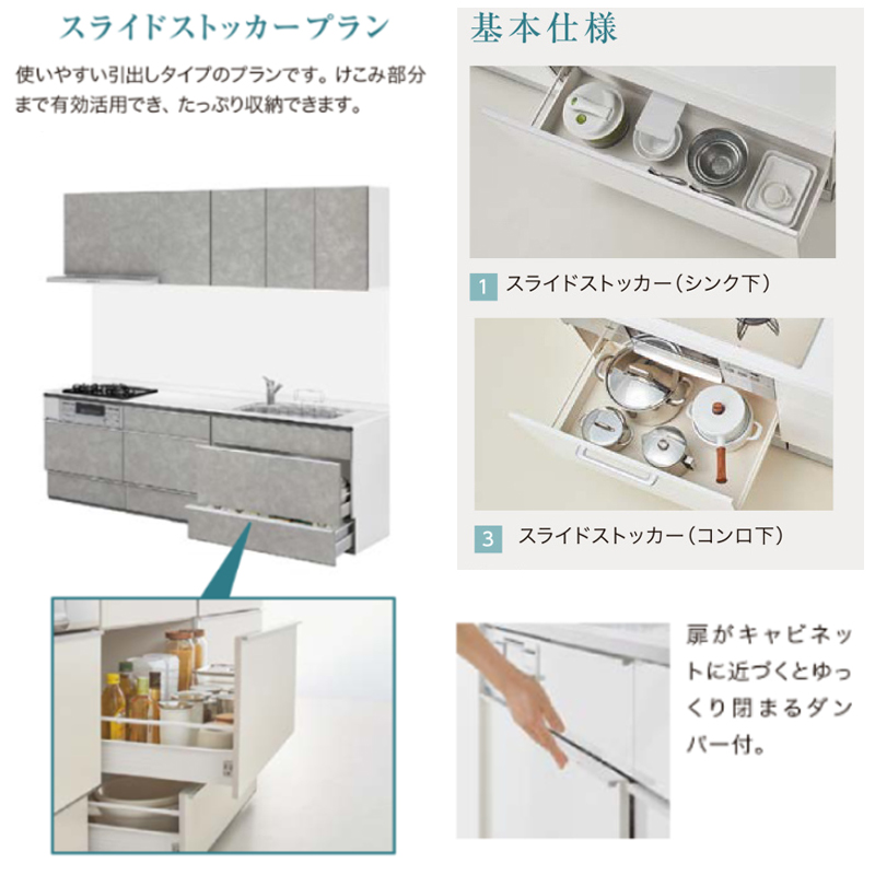 LIXIL リクシル システムキッチン シエラS 壁付け スライドストッカープラン L型 間口2400mm×1650mm 奥行65cm 下台 ...