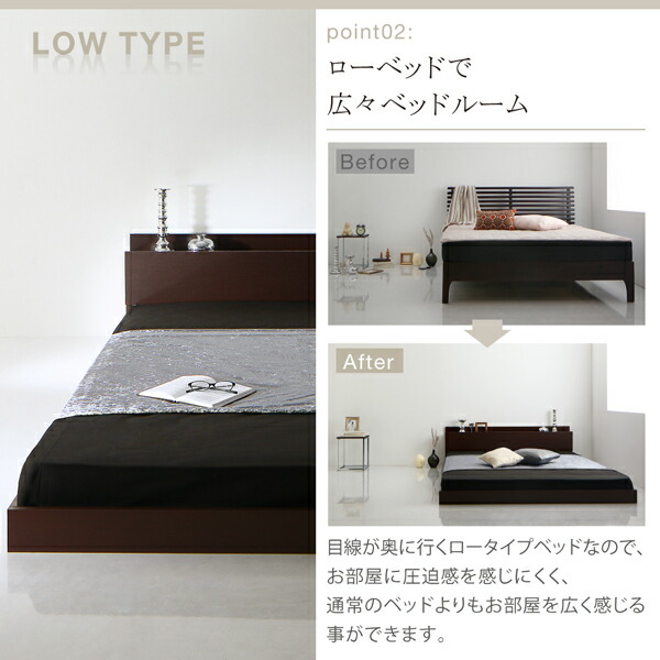 匿名配送 棚・コンセント付きフロアベッド スタンダードポケットコイルマットレス付き セミダブル 【CEG9050095372】(33084円)