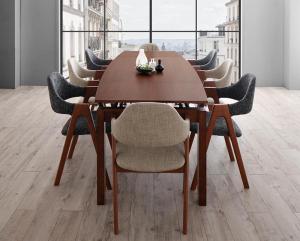 北欧テイスト 天然木ウォールナット材 伸縮ダイニングセット 8人 9点