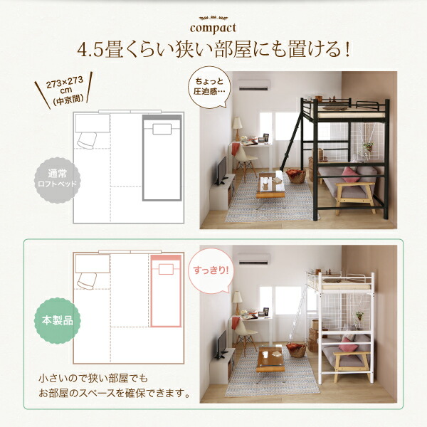 ⭐公式品⭐ コンパクトロフトベッド 薄型軽量ポケットコイル マットレス付き リネンセット セミシングル ショート丈 組立設置付 【PET2020970561】 (73880円)