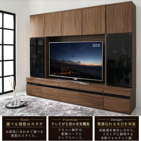 正規品代理店 ハイタイプテレビボードシリーズ 3点セット(テレビボード+キャビネット×2) 木扉