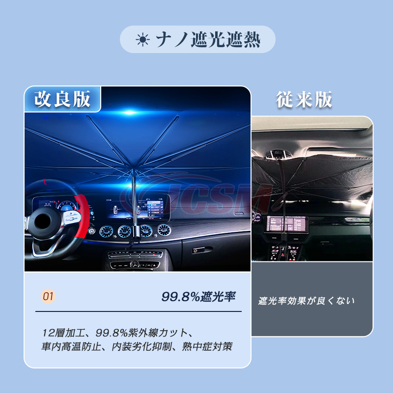 ゴルフ（フォルクスワーゲン）ゴルフVII サンシェード 折り畳み式傘型 フロントガラス JCSM 熱中症対策 収納便利 遮光断熱 UVカット自動車 日除け 紫外線対策 | フォルクスワーゲン | 04