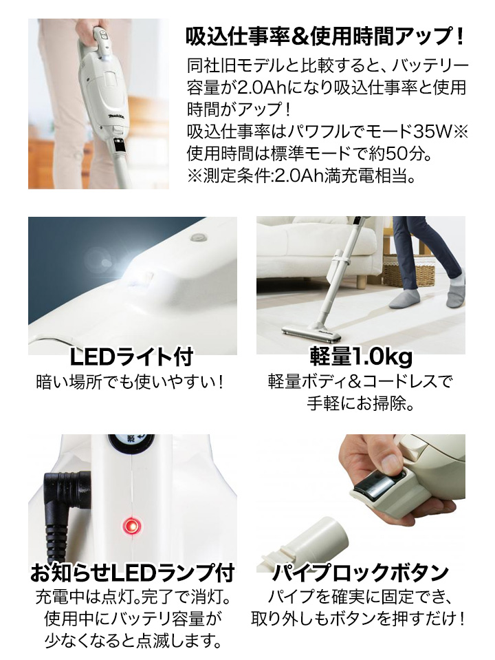 掃除機 軽量 コードレス 快適生活 マキタ「長時間・新パワフル充電式