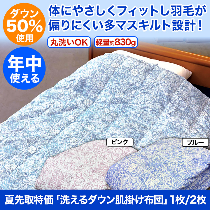 快適生活 夏先取特価「洗えるダウン肌掛け布団」(シングル)2枚 布団