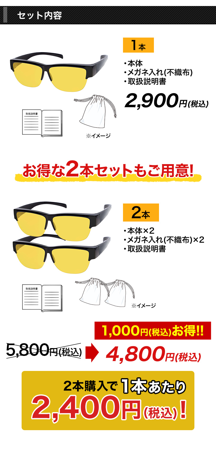 快適！夜用ドライビンググラス 1本 サングラス メガネ オーバーグラス