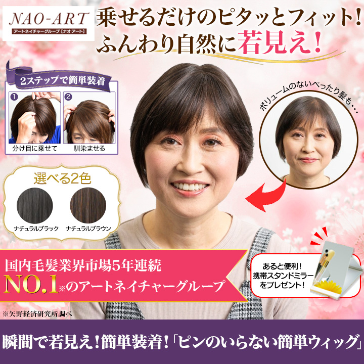 快適生活 「ピンのいらない簡単ウィッグ」＋携帯スタンドミラー