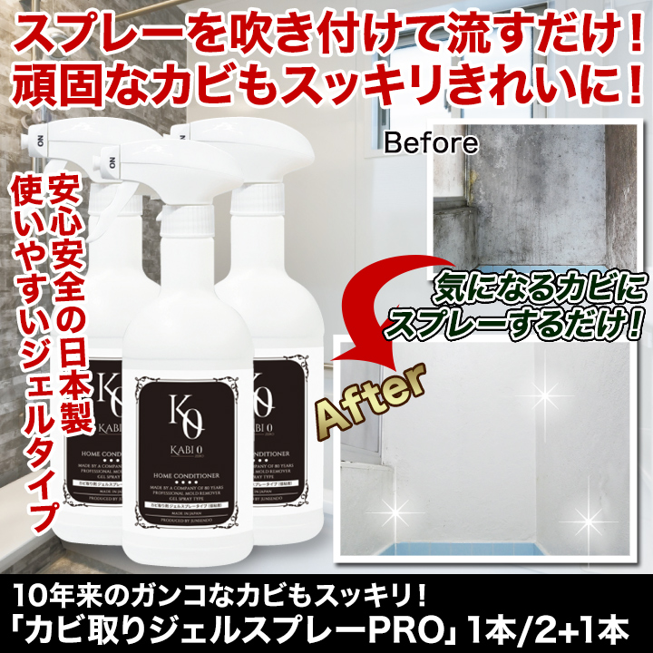 快適生活 10年来のガンコなカビもスッキリ！ 「カビ取りジェルスプレーPRO」2+1本 お風呂 壁紙 カビ取り 超強力タイプ タイル目地