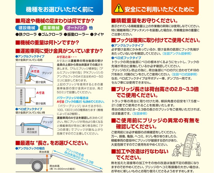 驚きの価格 【日軽金アクト】アルミブリッジ標準型(アングルフックタイプ) 最大積載1.0t/セット(2本)[10-C9-40] 全長2700ｘ有効幅400(mm)  アルミブリッジ 本商品は法人のみ配送が可能です。:個人宅への配送不可。