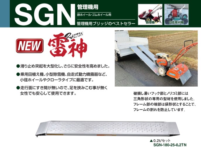 【昭和ブリッジ販売】SGN型 アルミブリッジ ツメ  全長1800ｘ有効幅250 最大積載0.5t/2本セット [SGN-180-25-0.5TN]｜kensetsu-rush｜02