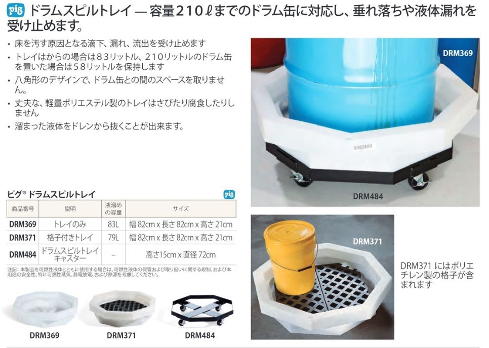 ピグ pig】ドラム缶用スピルトレイ トレイのみ 幅82cm×長さ82cm×高さ