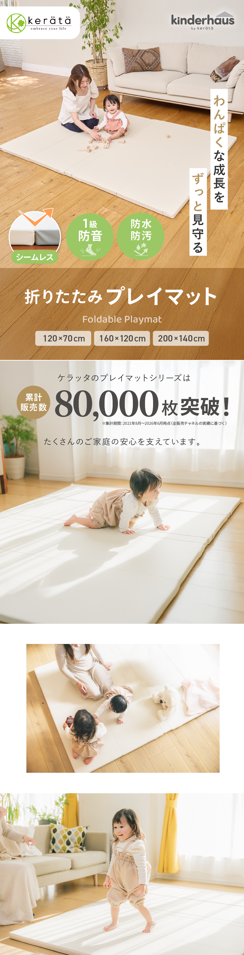 kerata（ケラッタ） プレイマット シームレス ベビー 折りたたみ