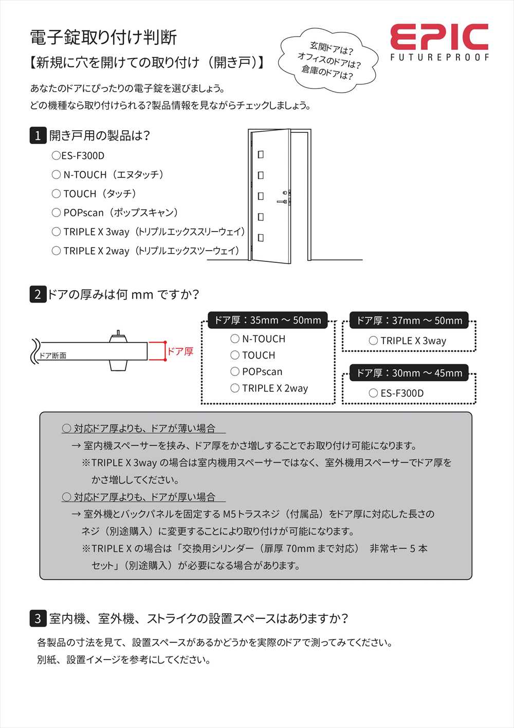 人気沸騰ブラドン Epic 電子錠 Triple X 2 3way 非常キー搭載タイプ トリプルエックス 開き戸用 解錠方法 暗証番号 Icカード Mifare Taspo可 Felica Suica可 Fucoa Cl