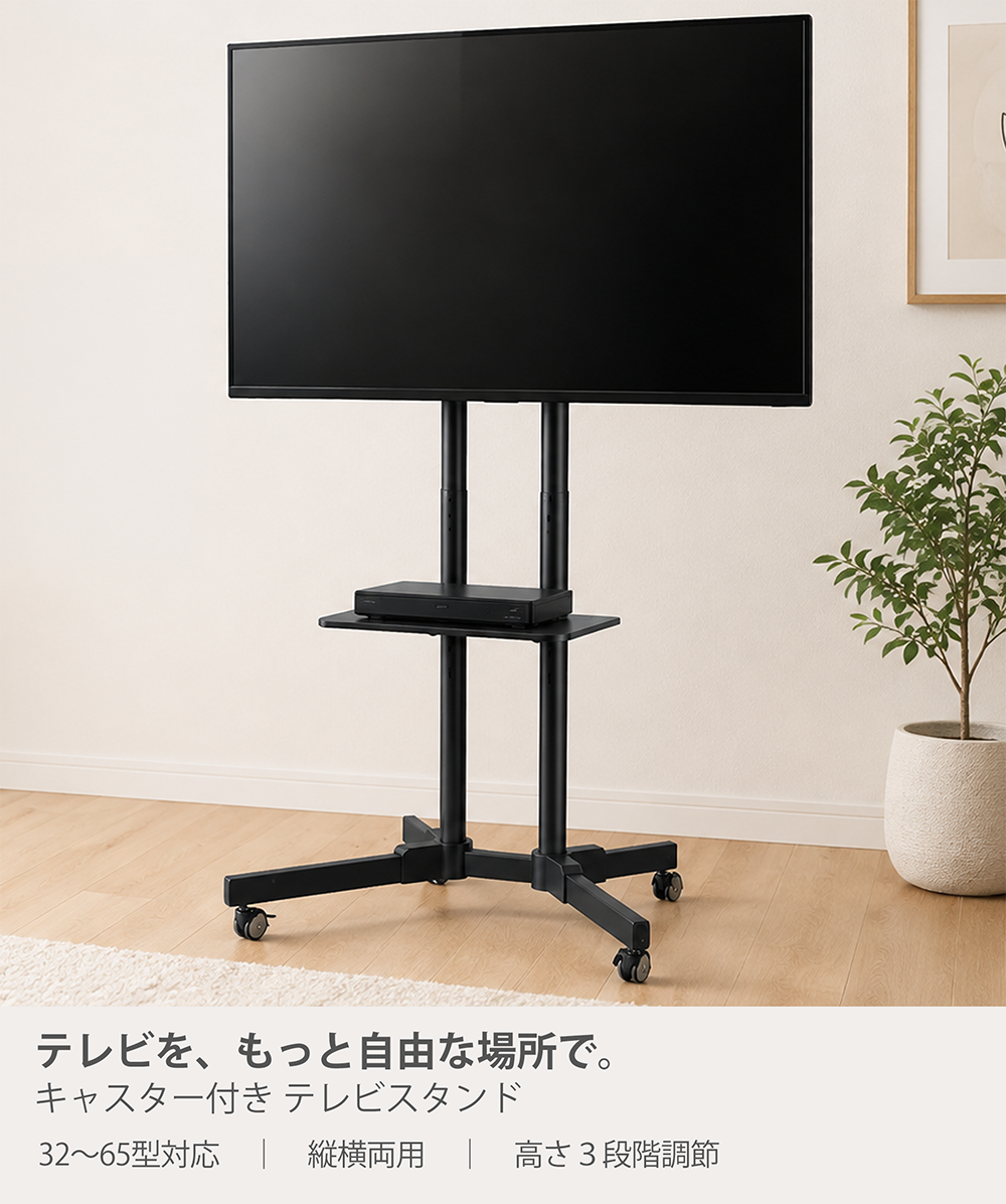 テレビスタンド キャスター付き 32〜65型対応 ディスプレイスタンド 棚