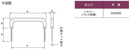 宇佐美工業　丸棒　ハンドル　(30×20入)　小　糸ネジ止め式　SUS303　小　シルバー（バレル研磨）