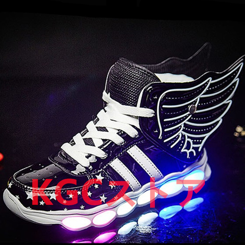 子供用靴LED夜光靴 大人用5色 キッズスニーカー   USB充電 シンプル 学生 光る ハイカット...