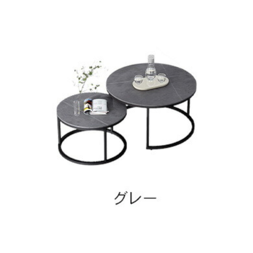 【期間限定10%OFF】レビュー特典★ネストテーブル 2個セット センターテーブル 丸 セラミック 大理石柄 丸テーブル ローテーブル 直径60/45cm 大理石風 |  | 02