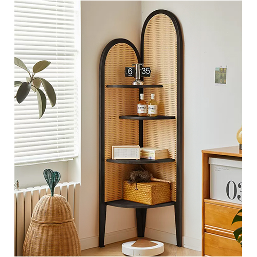 期間限定セール☆コーナーラック 木製 ラタン調 スリム 天然木