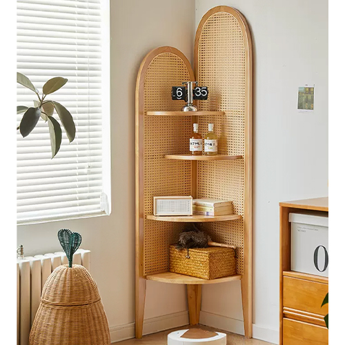 6%OFFクーポン☆コーナーラック 木製 ラタン調 スリム 天然木 オープン