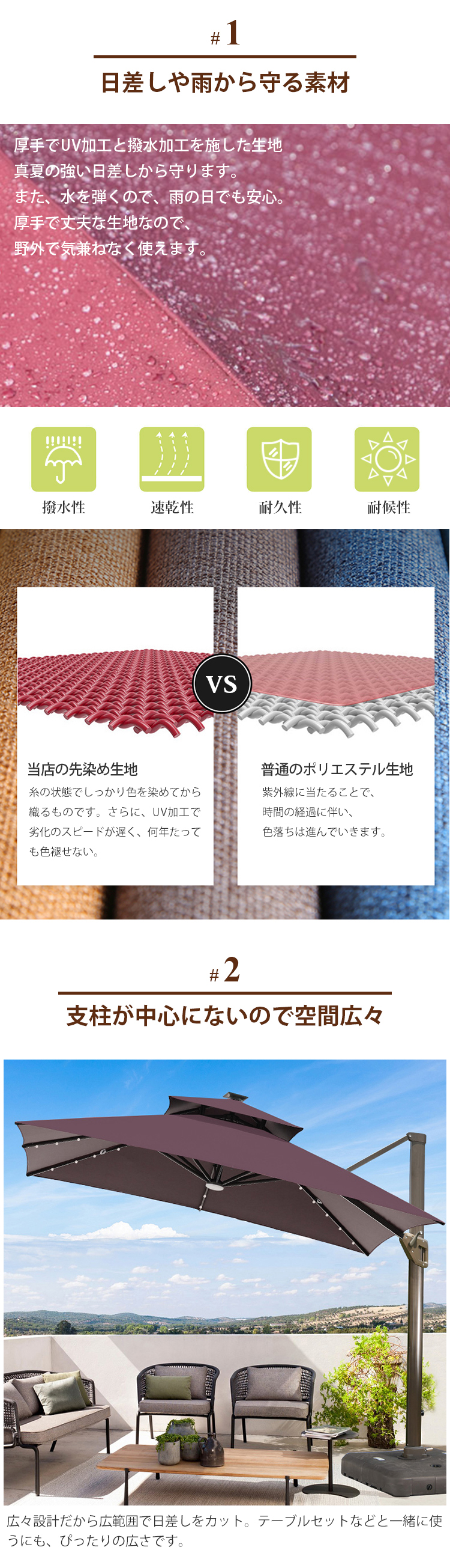 10%OFF期間限定☆ガーデンパラソルセット LEDソーラーライト付き