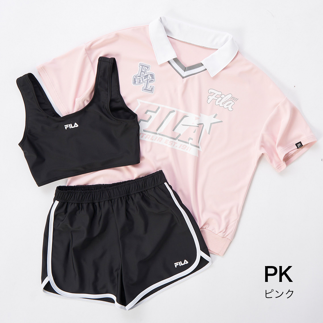 キッズ　ジュニア　子供服　レディース　L　160 　セット　まとめ売り　女の子 FILA 襟付きTシャツ 水着 3点セット キッズ ジュニア 女の子