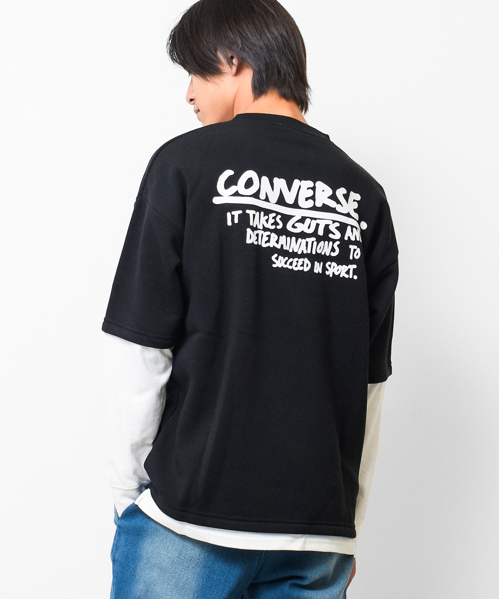 子供服 男の子 CONVERSE 別注 裏起毛レイヤード風 トレーナー ビッグ スウェット トップス キッズ 小学生 中学生 130 140 150  160 送料無料 メール便不可