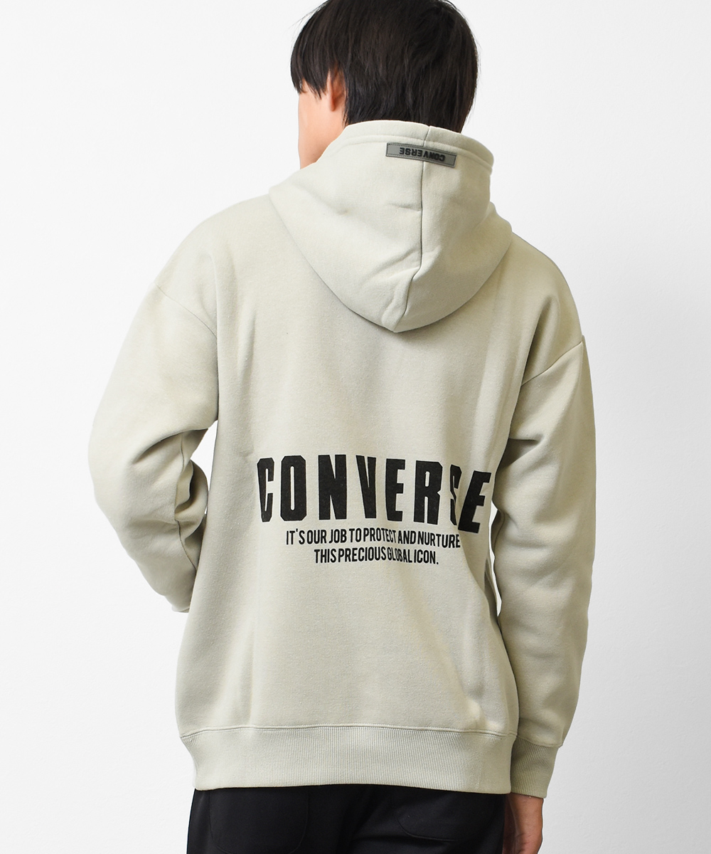 子供服 男の子 CONVERSE 別注裏起毛バックプリントフーディー パーカー トップス ゆったり キッズ 小学生 中学生 130 140 150  160 メール便不可 送料無料