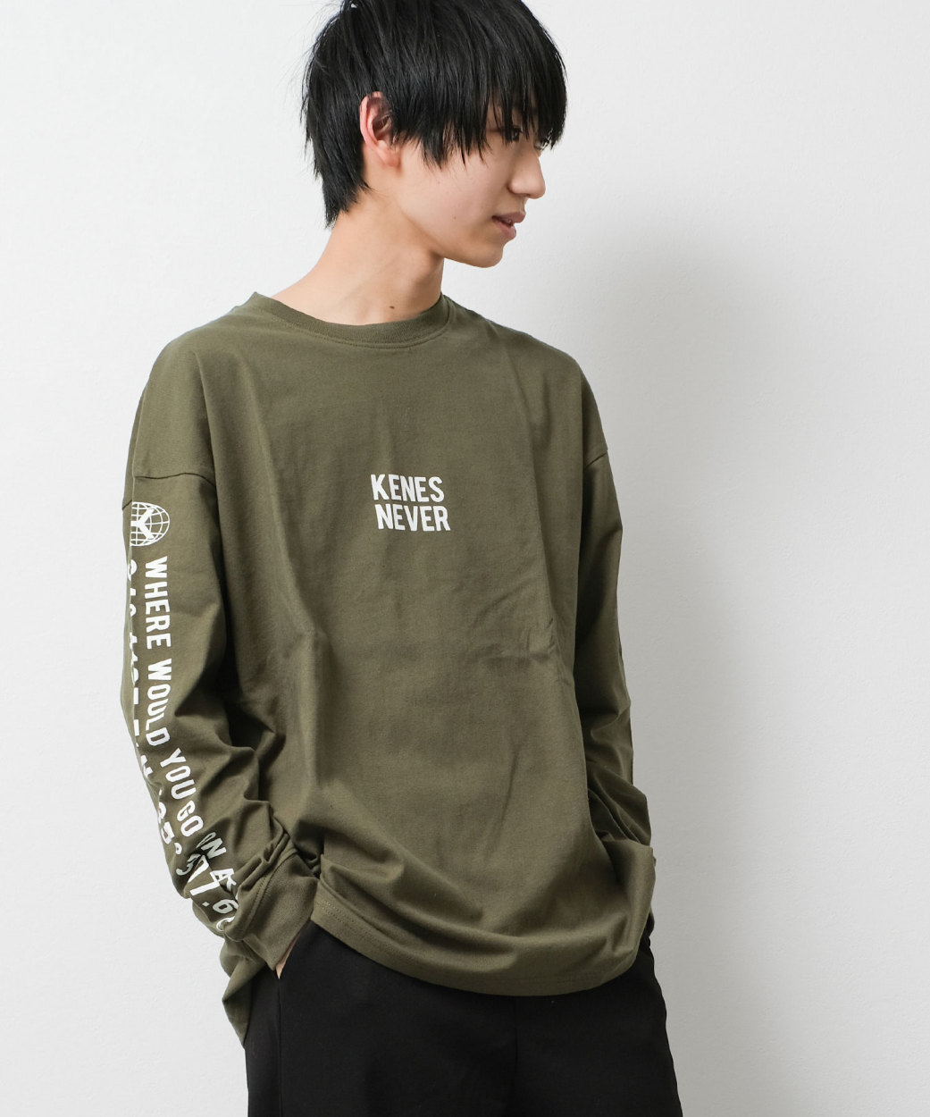 メンズ 袖プリントロングTシャツ ビッグシルエット トップス 長袖 中学生 高校生 150 160 XS S M Lサイズ 送料無料  1点のみメール便対象