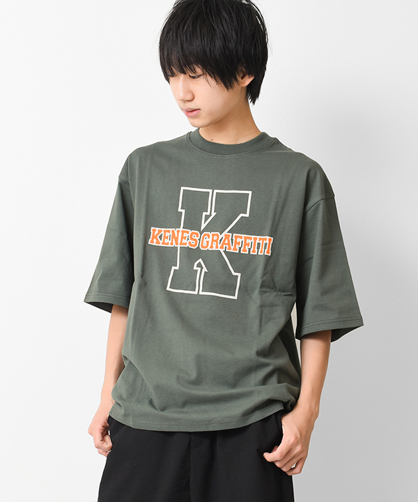 メンズ 夏物 Kロゴプリント半袖Tシャツ トップス ゆったり ビッグシルエット 中学生 高校生 150 160 XS S M Lサイズ 送料無料 1点のみメール便対象｜kids-shushu｜05