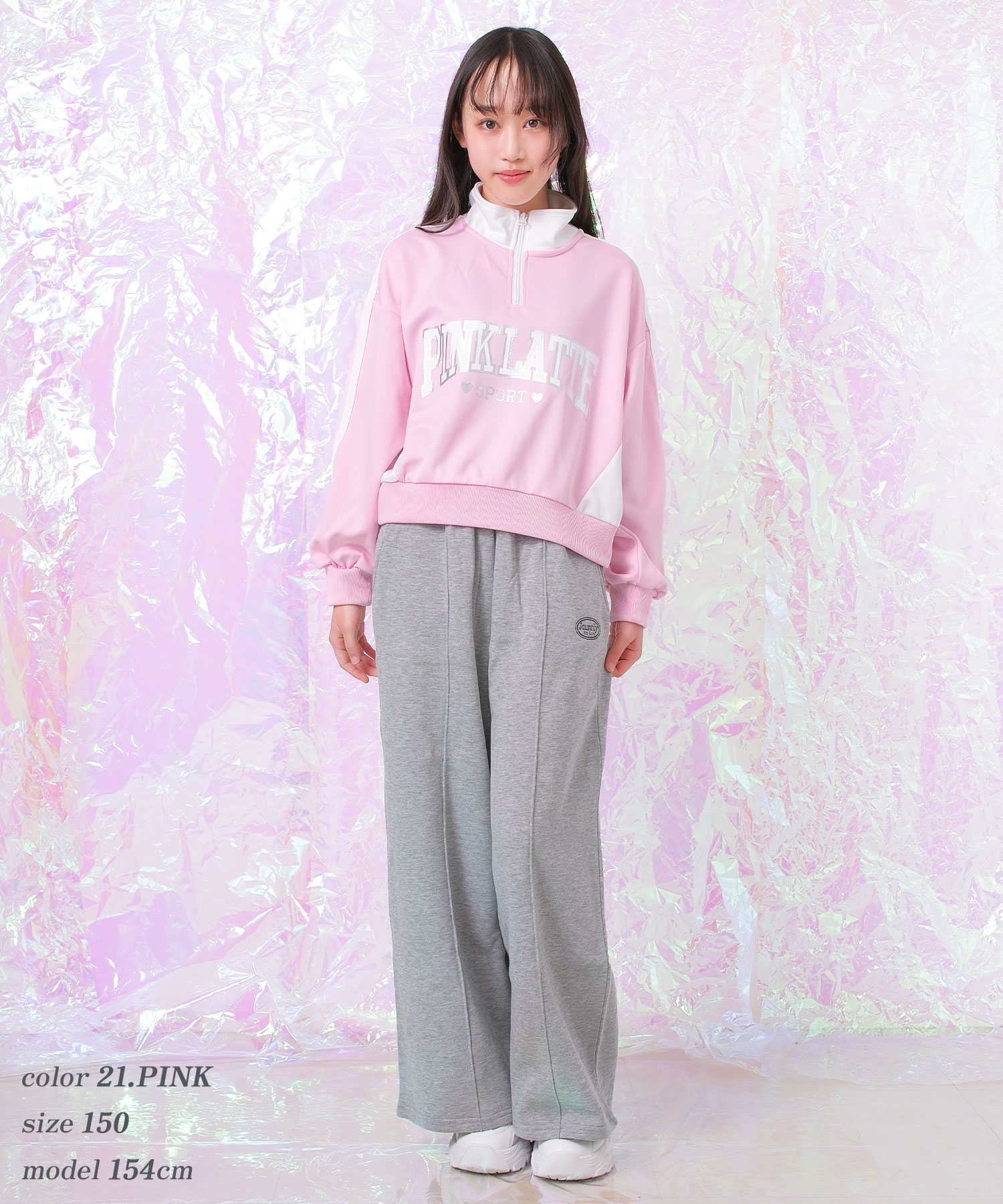 ご購入者様決定[PINK-latte]スウェットワンピース ストライプ  女児 ジュニア160 PINK-latte（ピンクラテ） PINK latte SPORT ハーフジップジャージ