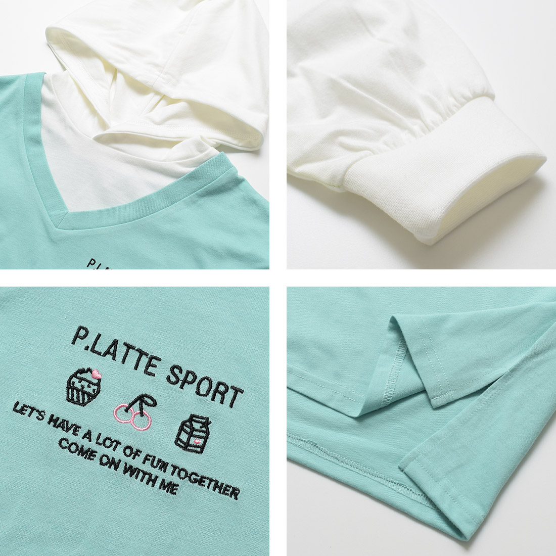 子供服 女の子 PINK latte SPORT レイヤード風ロングTシャツパーカー