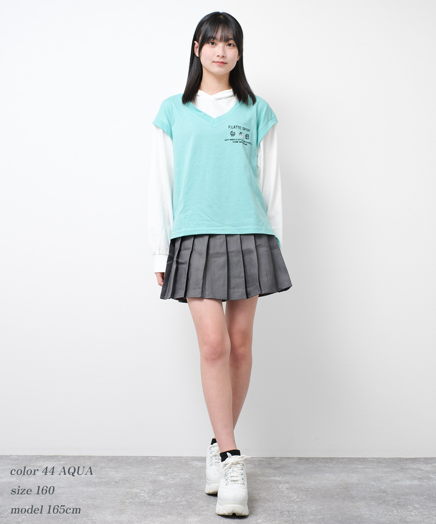 子供服 女の子 PINK latte SPORT レイヤード風ロングTシャツパーカー 