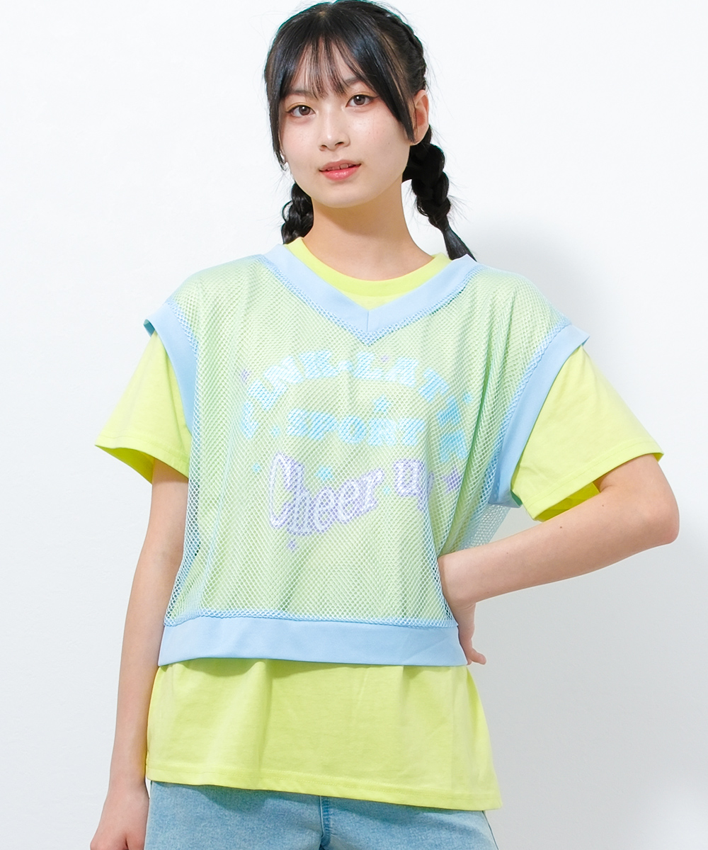 PINK-latte PINK latte SPORT メッシュベストレイヤード半袖Tシャツ