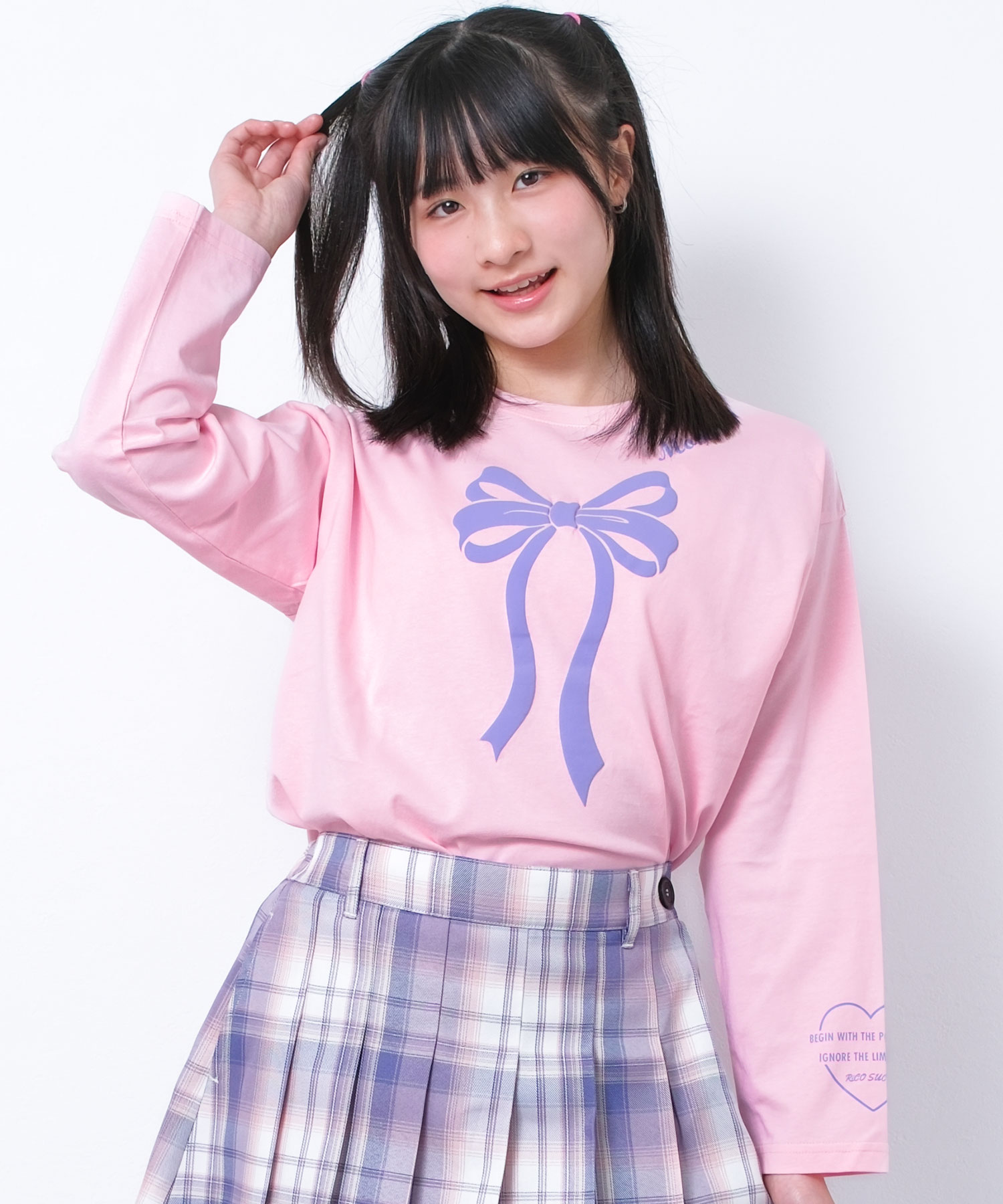 RiCO SUCRE（リコシュクレ） 爆買 子供服 女の子 袖ロゴ ロングTシャツ