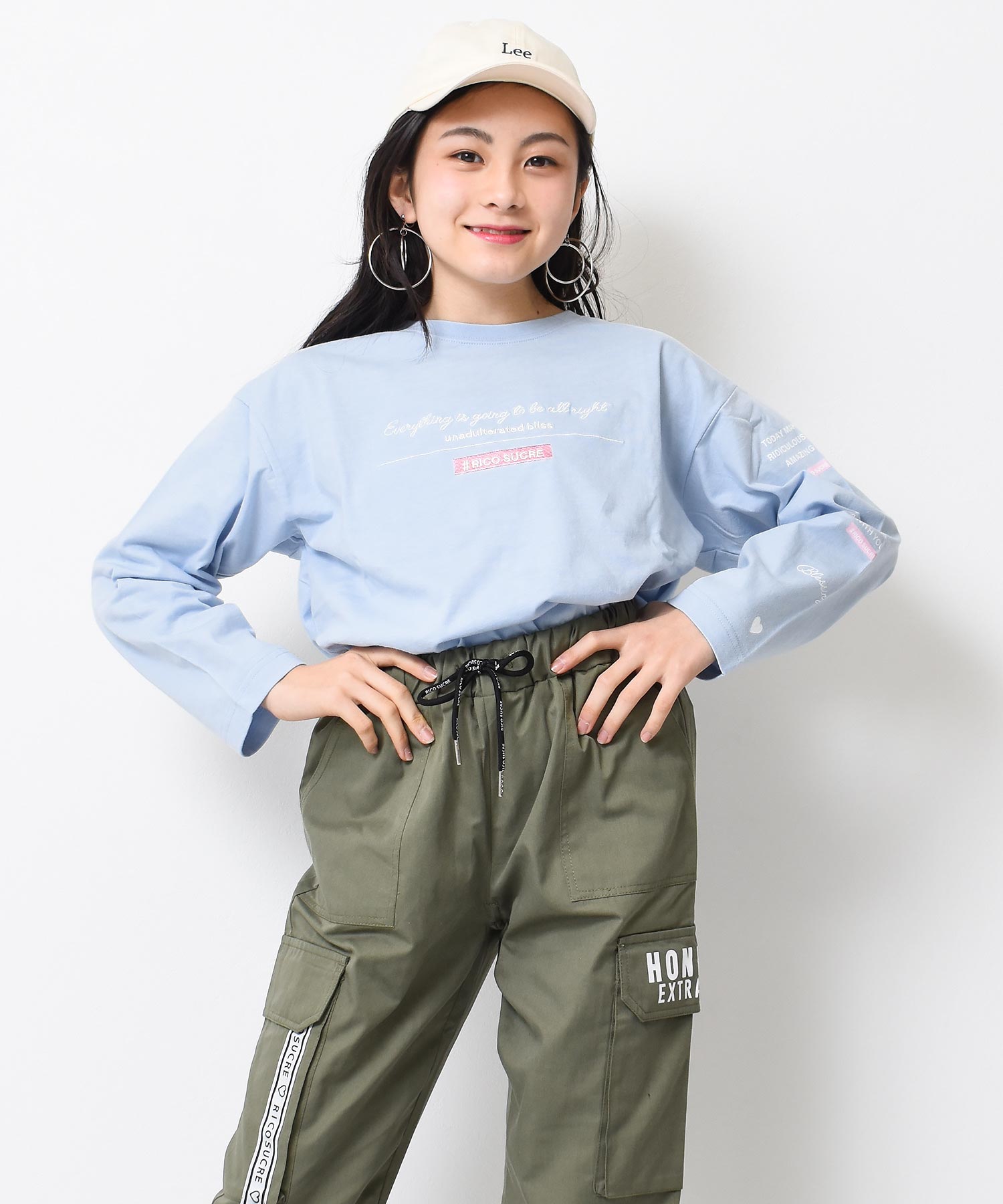 RiCO SUCRE 子供服 女の子 筆記体ロゴ ロングTシャツ トップス