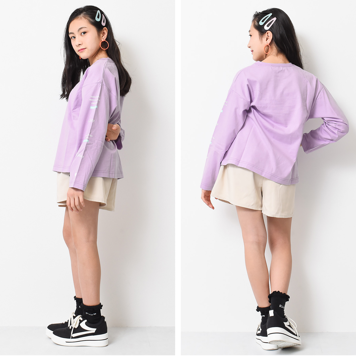 RiCO SUCRE（リコシュクレ） 子供服 女の子 袖ロゴ ロングTシャツ