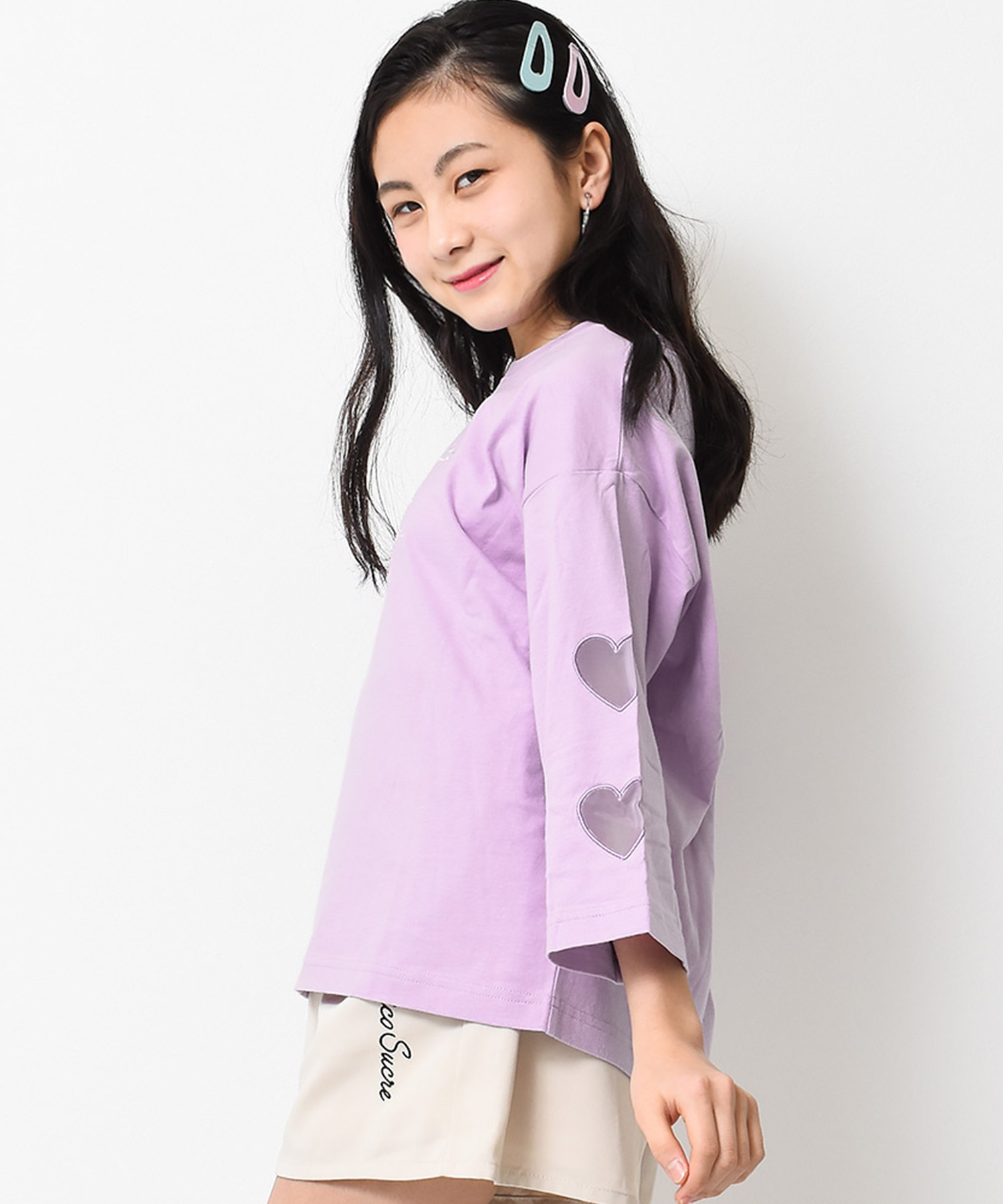 RiCO SUCRE（リコシュクレ） 子供服 女の子 オーガンジーハート 七分袖