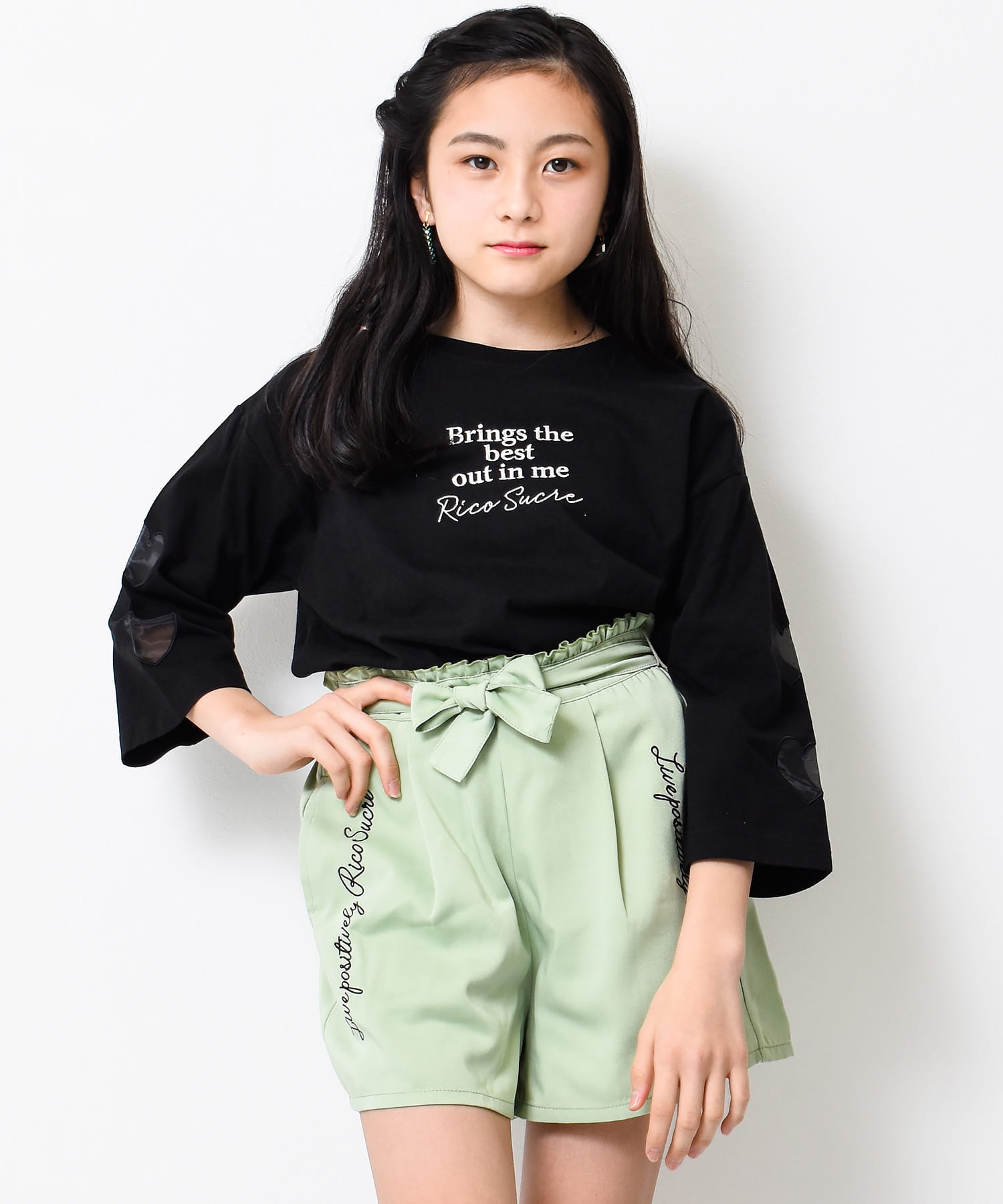 RiCO SUCRE（リコシュクレ） 子供服 女の子 オーガンジーハート 七分袖 