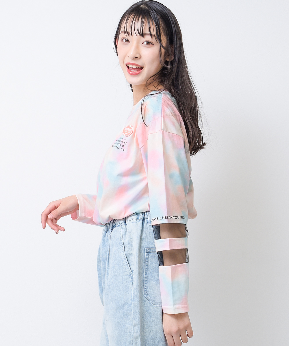 子供服 女の子 ロンT タイダイ柄バックロゴロングTシャツ トップス 