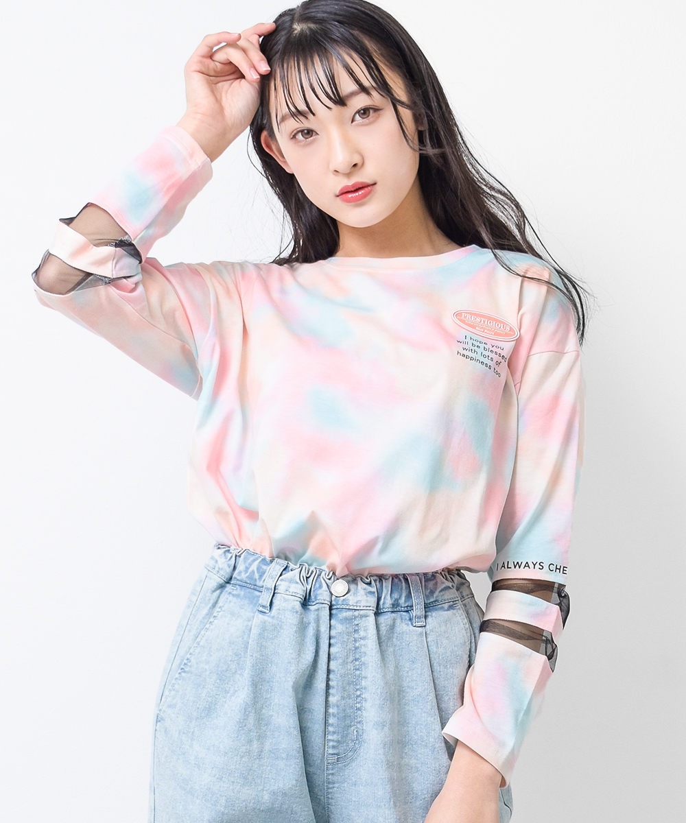 子供服 女の子 ロンT タイダイ柄バックロゴロングTシャツ トップス