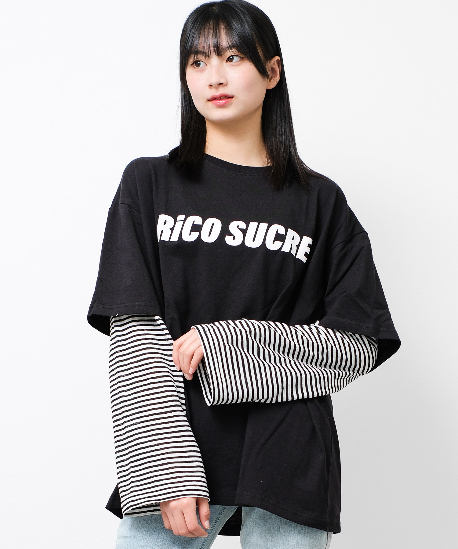 子供服 女の子 袖ボーダー ロングTシャツ トップス ロンT 長袖