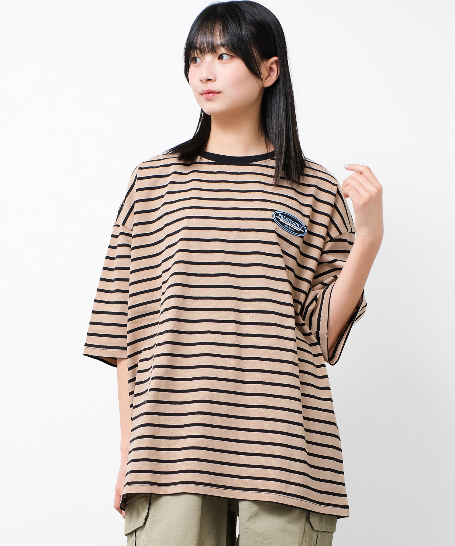 子供服 女の子 ビッグシルエット ハーフスリーブボーダーTシャツ トップス ロンT キッズ 小学生 ...