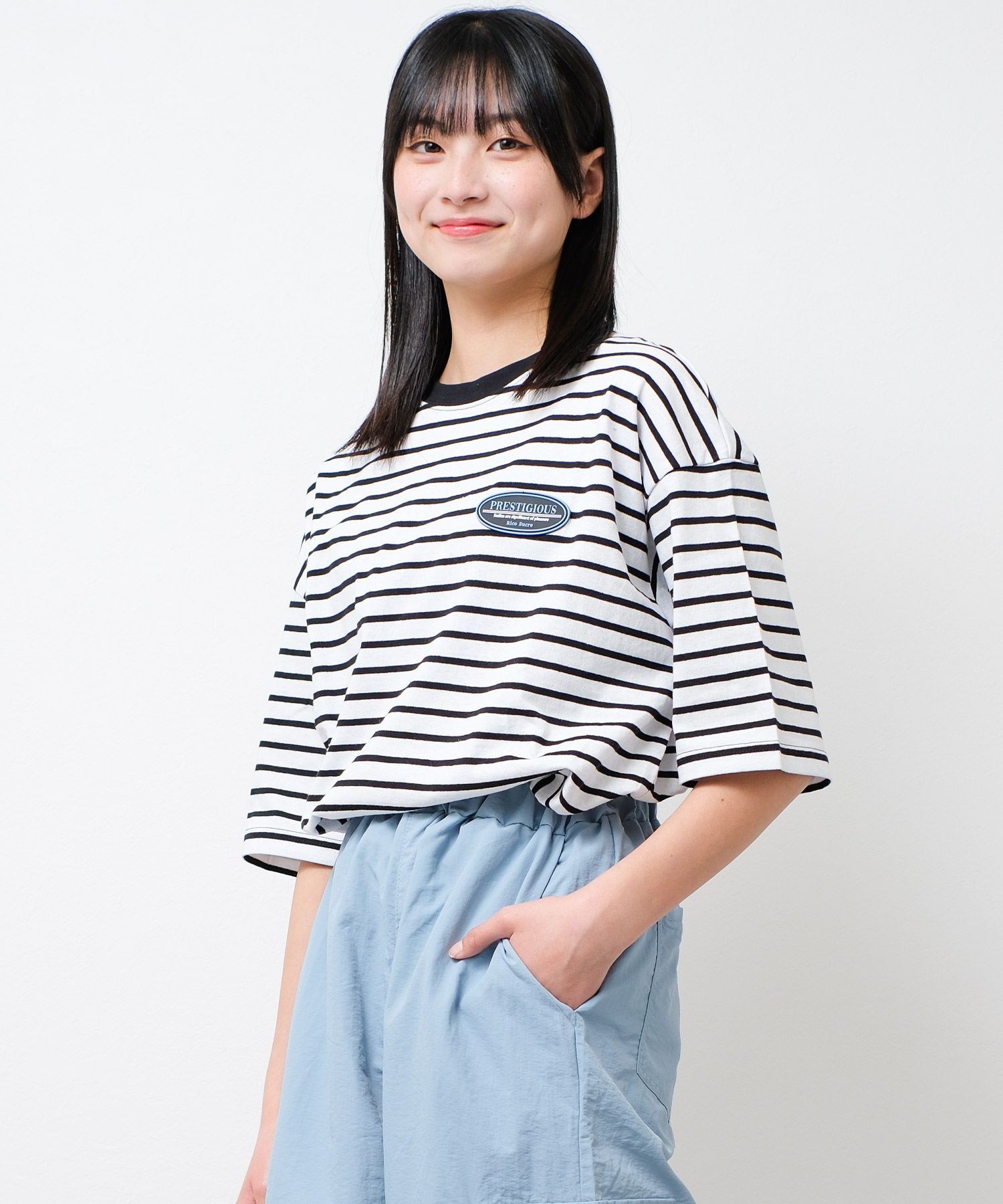 子供服 女の子 ビッグシルエット ハーフスリーブボーダーTシャツ トップス ロンT キッズ 小学生 ...