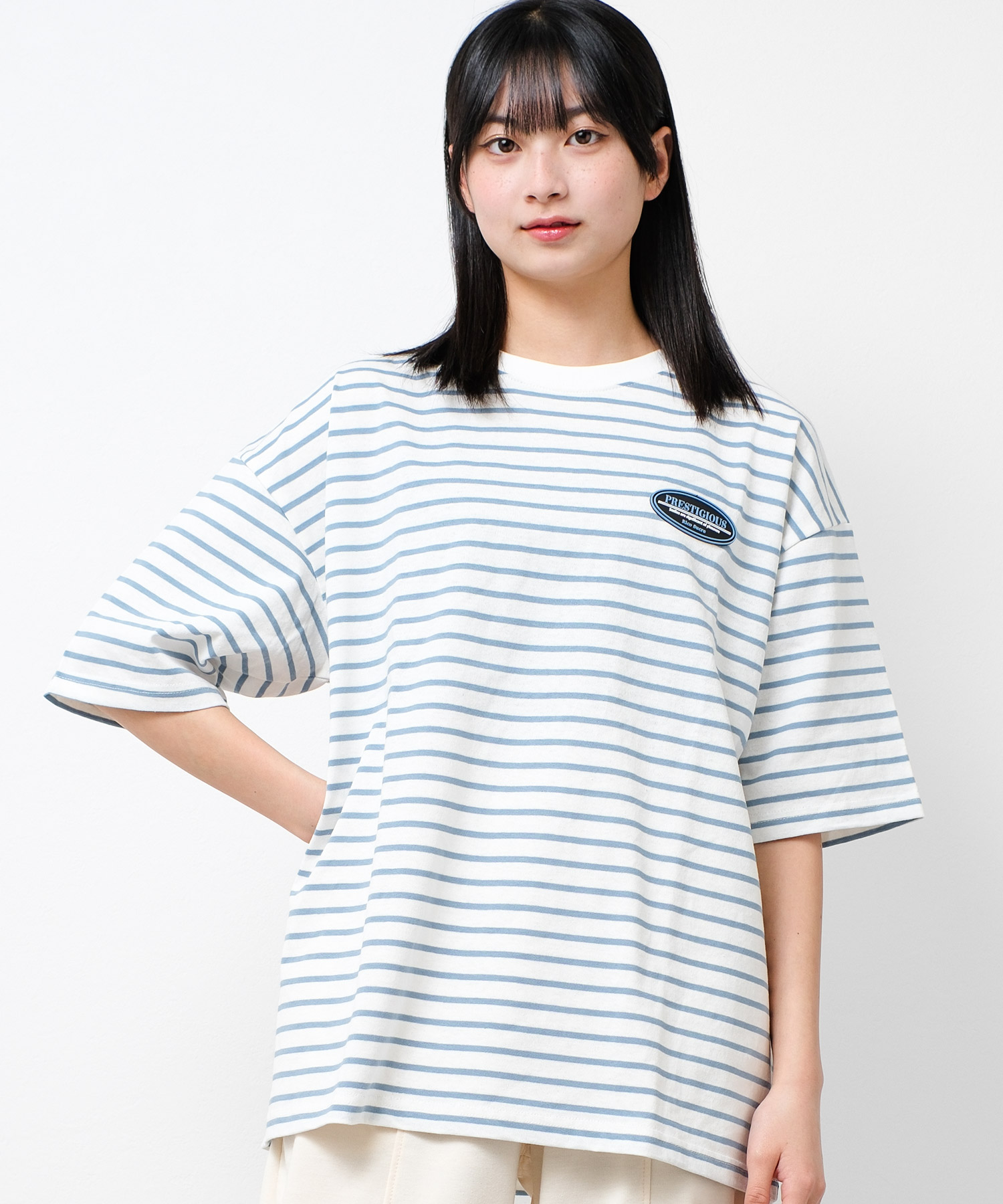 子供服 女の子 ビッグシルエット ハーフスリーブボーダーTシャツ トップス ロンT キッズ 小学生 ...