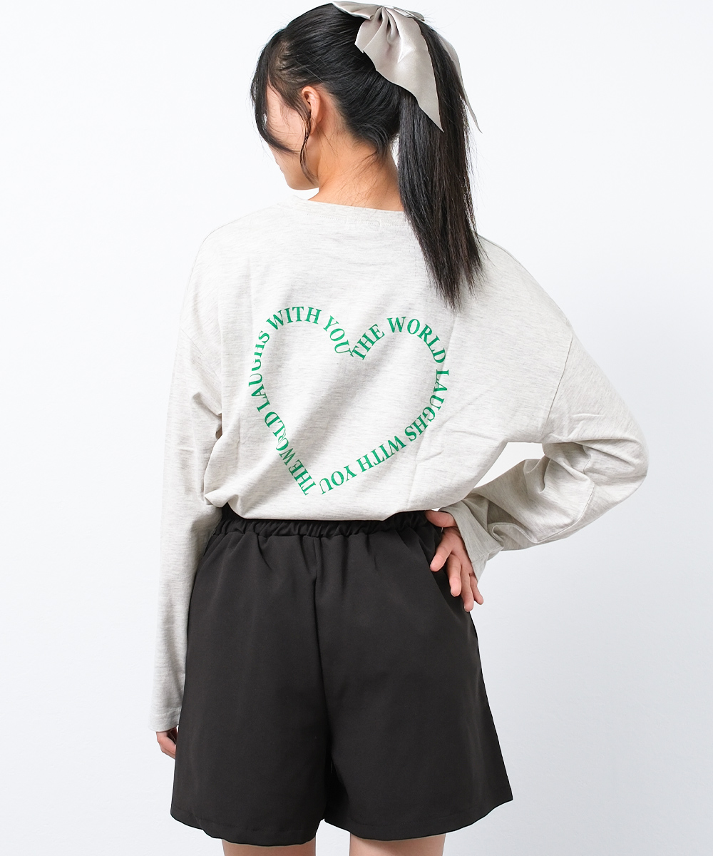 RiCO SUCRE 子供服 女の子 バックハートプリント ロングTシャツ