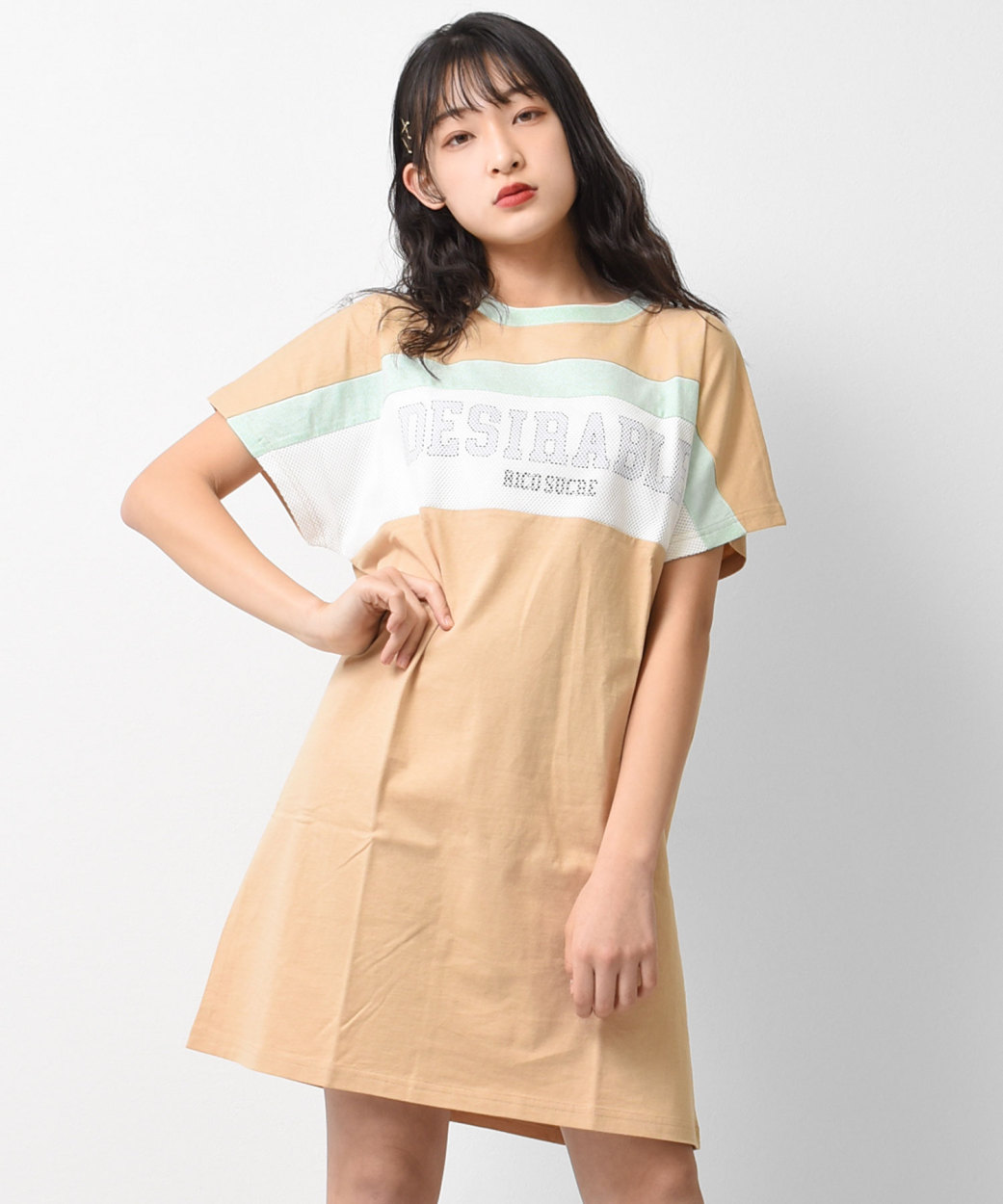 子供服 ブロッキング半袖ワンピース Tシャツ 女の子 小学生 中学生 130 140 150 160...