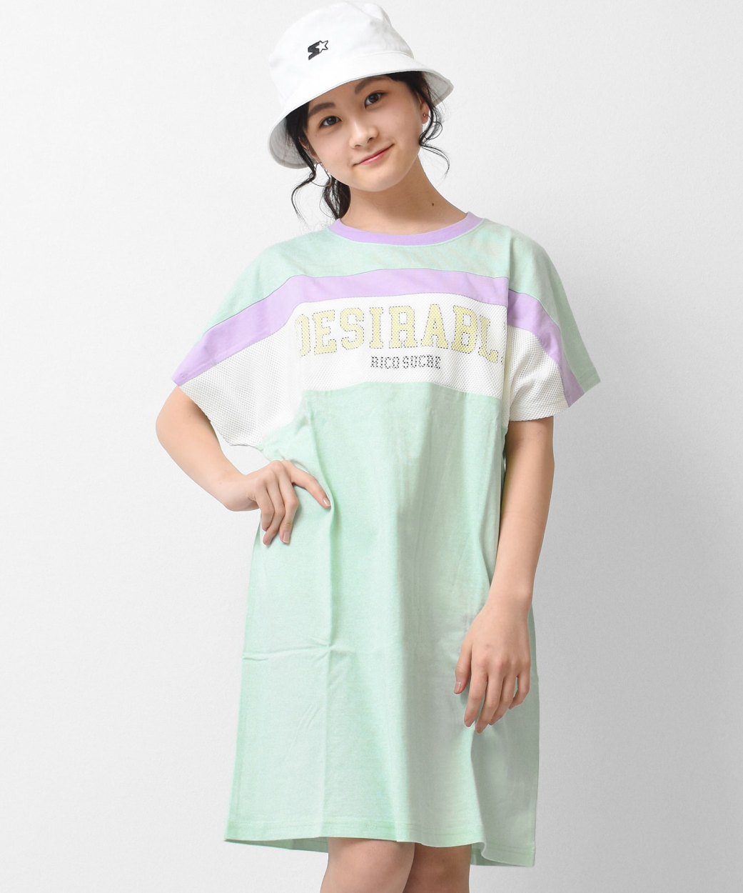 子供服 ブロッキング半袖ワンピース Tシャツ 女の子 キッズ 小学生 中学生 130 140 150 160 165 送料無料 1点のみメール便対象｜kids-shushu｜05