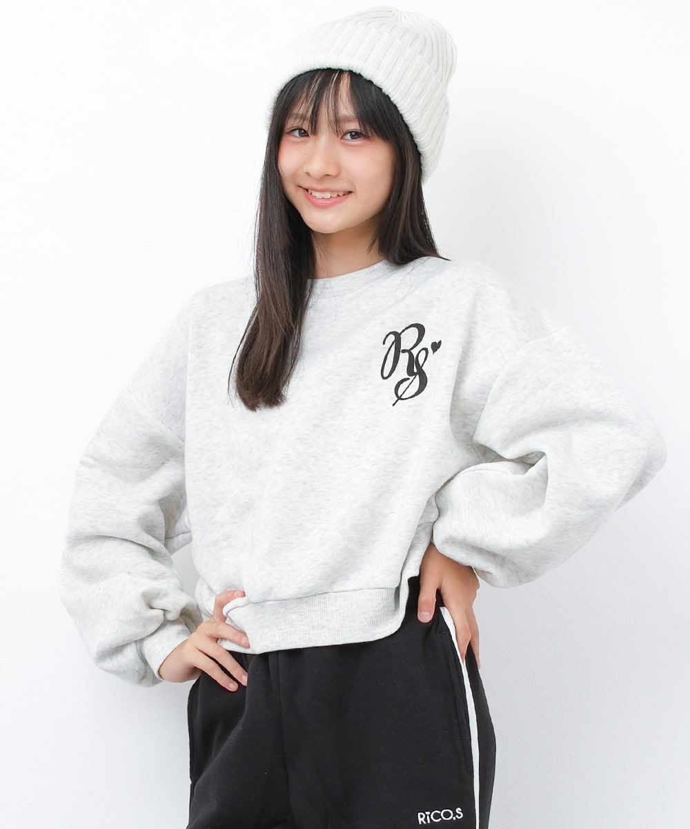 RiCO SUCRE 子供服 女の子 裏起毛 ショート丈 パフスリーブ ロゴ 