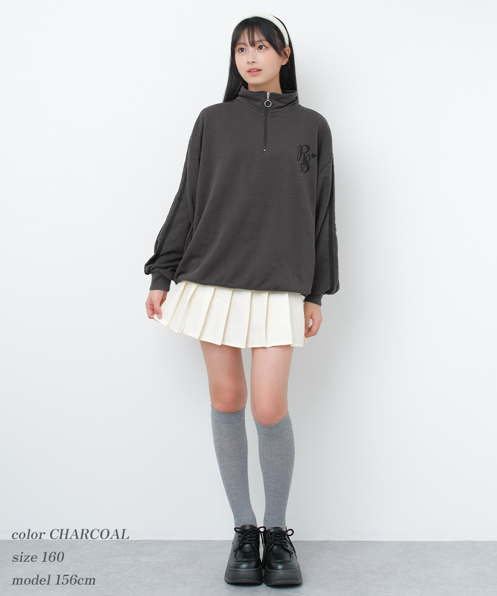 RiCO SUCRE 子供服 女の子 裏起毛 ハーフジップ サイドライン