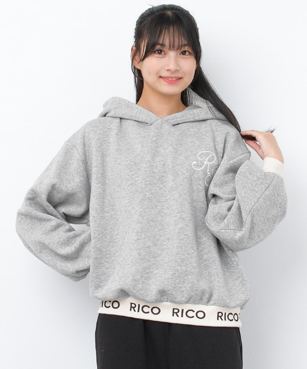 RiCO SUCRE 子供服 女の子 裏起毛 裾ロゴライン フーディー