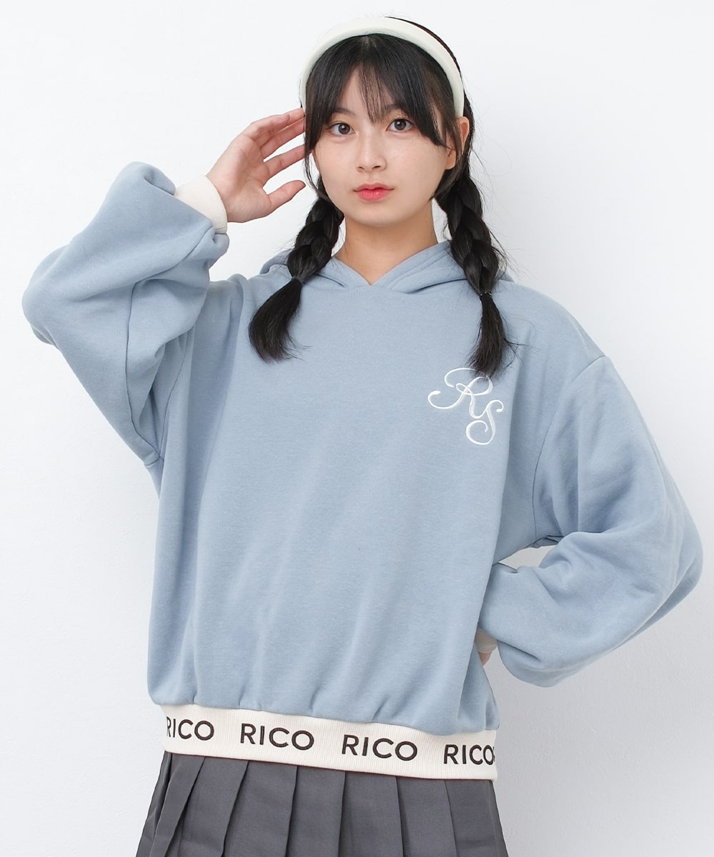 RiCO SUCRE 子供服 女の子 裏起毛 裾ロゴライン フーディー